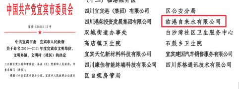 清源水務(wù)集團臨港自來水公司獲宜賓市文明單位稱號
